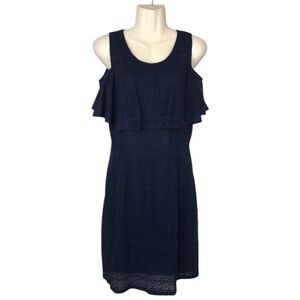 Octavia Woman’s Dress Cold Shoulder Lined Pull Over Lace Stretchy Cape